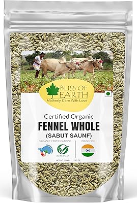 Graines de fenouil biologiques certifiées bliss of earth (saunf) épices indiennes fraîches