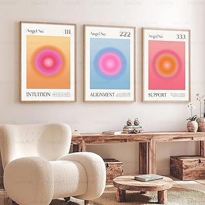 Ensemble de 3 affiches de numéros d'ange en halo dégradé, ensemble de numéros