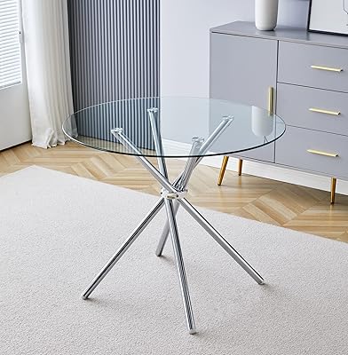 Petite table de salle à manger ronde en verre columpton par halewood furniture plateau 90 cm avec pieds métal chromé cuisine peu encombrante 2-4 places par faite. Avec plus de 300000 références, DIAYTAR COTE D'IVOIRE offre une sélection immense de produits de haute qualité, garantissant que les clients trouveront exactement ce qu'ils cherchent. La boutique met en avant des marques réputées et des produits innovants, tout en proposant des promotions et des réductions régulières.