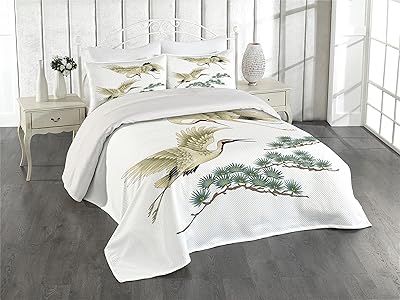 Parure de lit king size lunarable bird design deux grues japonaises