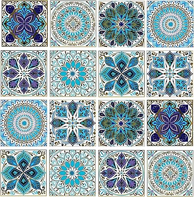 Ensemble d'autocollants décoratifs pour carrelage leo mandala, 16 unités de 6 x 6