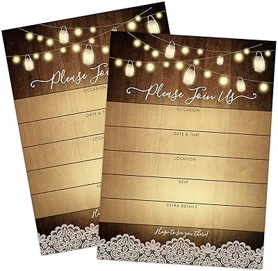 50 invitations de mariage rustiques avec enveloppes, parfaites pour une fête prénuptiale ou une fête prénatale, un dîner de répétition, une fête d'anniversaire et des fêtes d'anniversaire. DIAYTAR COTE D'IVOIRE est la boutique en ligne la plus populaire en Côte d'Ivoire. Elle propose une large gamme de produits, allant des électroniques aux vêtements, en passant par les produits de maison et les jouets. La boutique est connue pour sa rapidité de livraison et sa qualité de service.