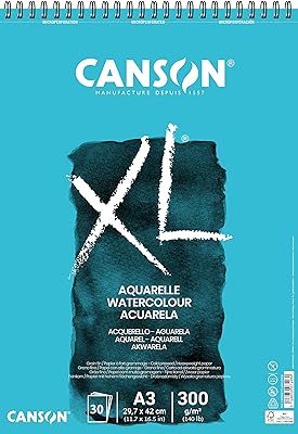 Papier aquarelle canson xl 300 g/m2 a3, pressé à froid, bloc spirale côté