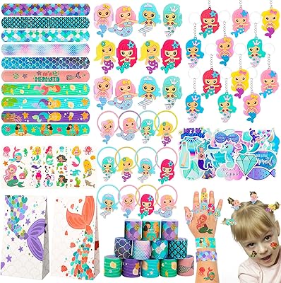 102 pièces cadeaux de fête sirène sacs manchette bracelets anneaux porte-clés anneaux