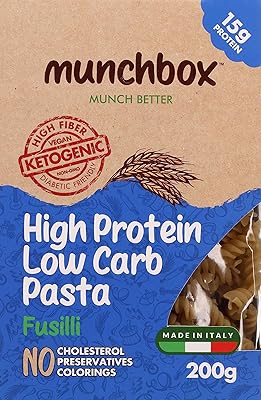 Munch box fusilli pâtes céto riches en protéines et faibles en glucides