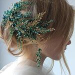Cursebeauty bandeau en perles vertes dorées avec boucles d'oreilles pour mariée accessoires