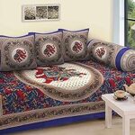 Lot de 6 cartes rajasthani diwan en coton 144 fils - abstrait, bleu