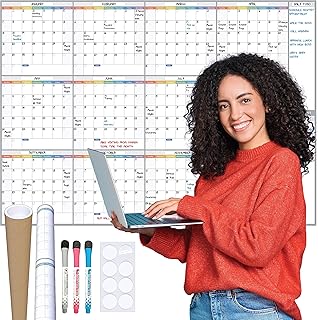Grand calendrier mural effaçable à sec 46" x 33" annuel laminé et réutilisable