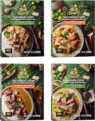 Repas instantanés prêts à manger au micro-ondes shanye panang thaïlandais-curry vert avec saumon-thon