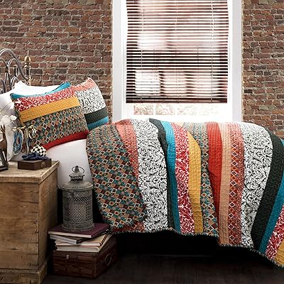 Parure de lit 3 pièces réversible à rayures bohème lash decor, taille king