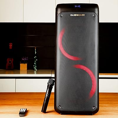 Haut-parleur de fête rechargeable olsinmark, anneaux lumineux led, radio fm 1280, fonction bluetooth